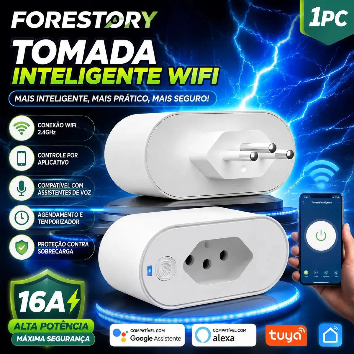 Tomada Inteligente Wi-Fi 16A Forestory com Monitoramento