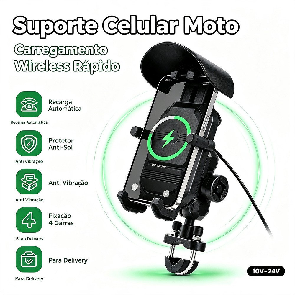 Suporte de Moto com Carregador por Indução e Trava Anti-Roubo iBoa