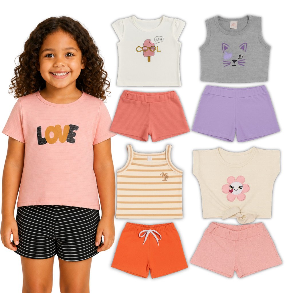 Kit 8 Peças Roupa Infantil Menina Verão e Primavera