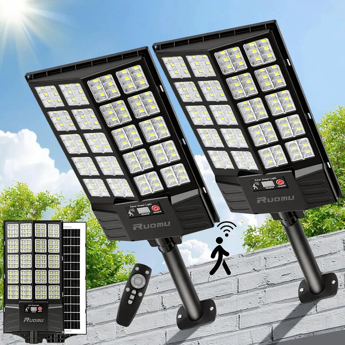 Kit 2 Luminárias Solares 1300W: Autonomia e Controle Inteligente para Áreas Externas