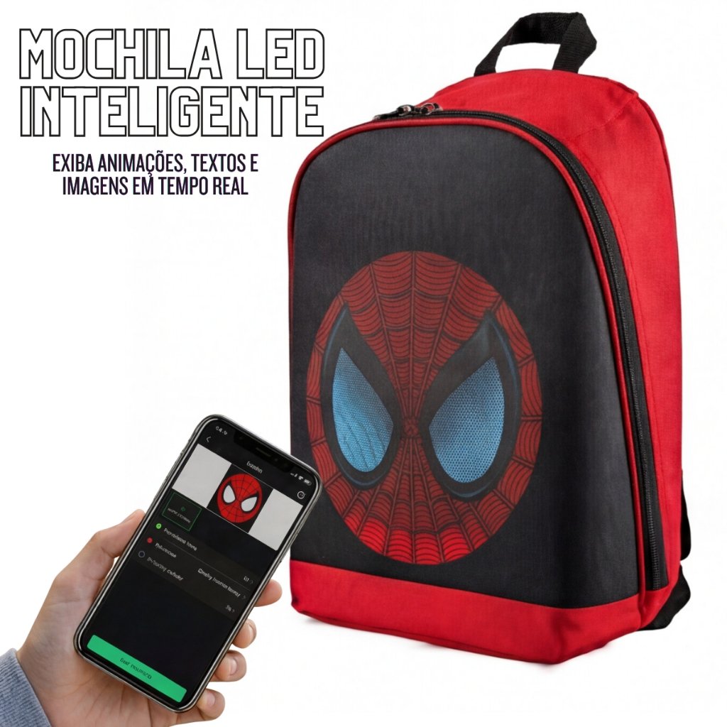 Mochila LED Inteligente com Tela Personalizável WiFi App Visibilidade Noturna Alta Segurança Impermeável USB Antifurto