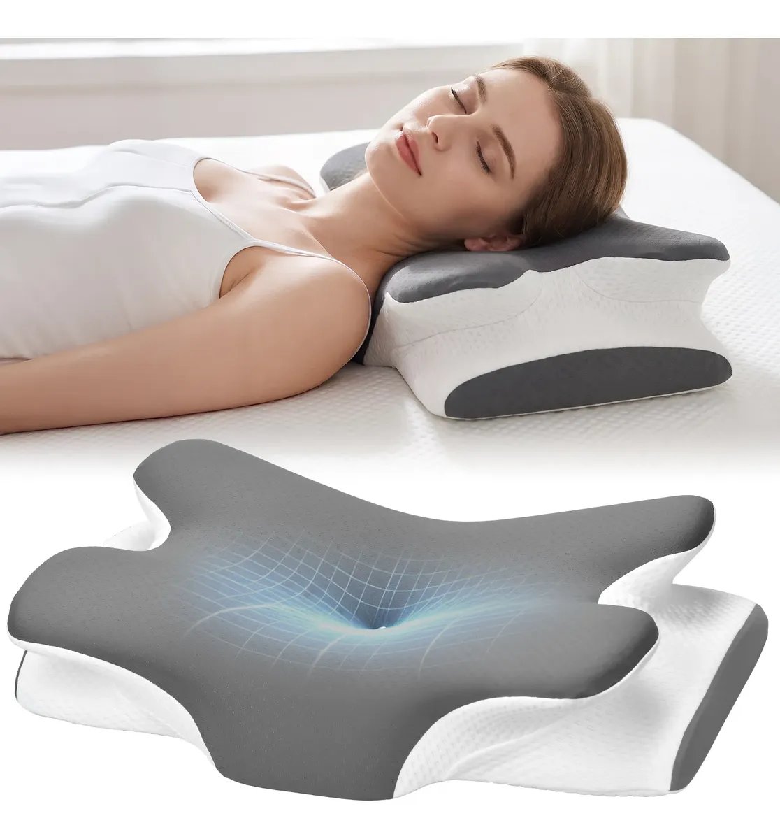 Ehomfory Travesseiro Cervical Suporte Espuma Viscoelástica Cinza-escuro