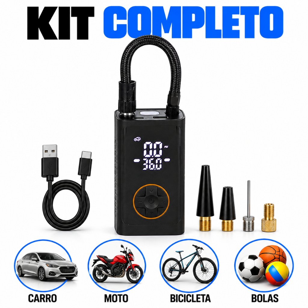 Mini Compressor de Ar Portátil Recarregável Digital