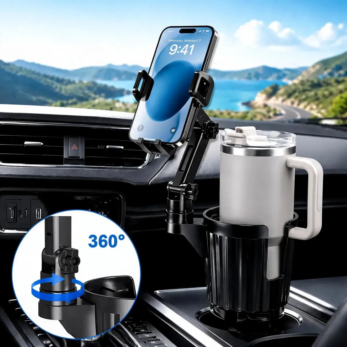 Suporte Celular Carro Veiculo Porta Copo Universal Ajustável Preto