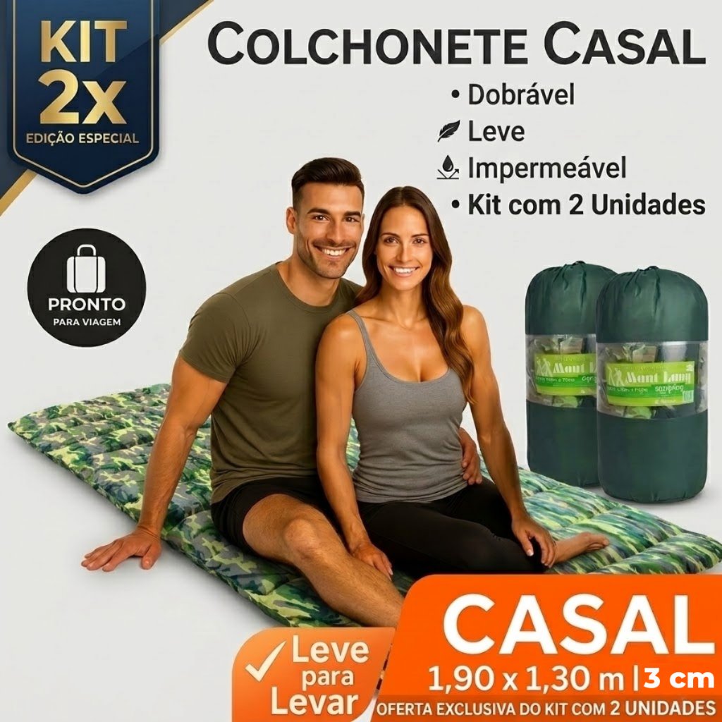 Kit 2 Colchonetes Casal Camuflados Dobráveis Portáteis 190x130cm