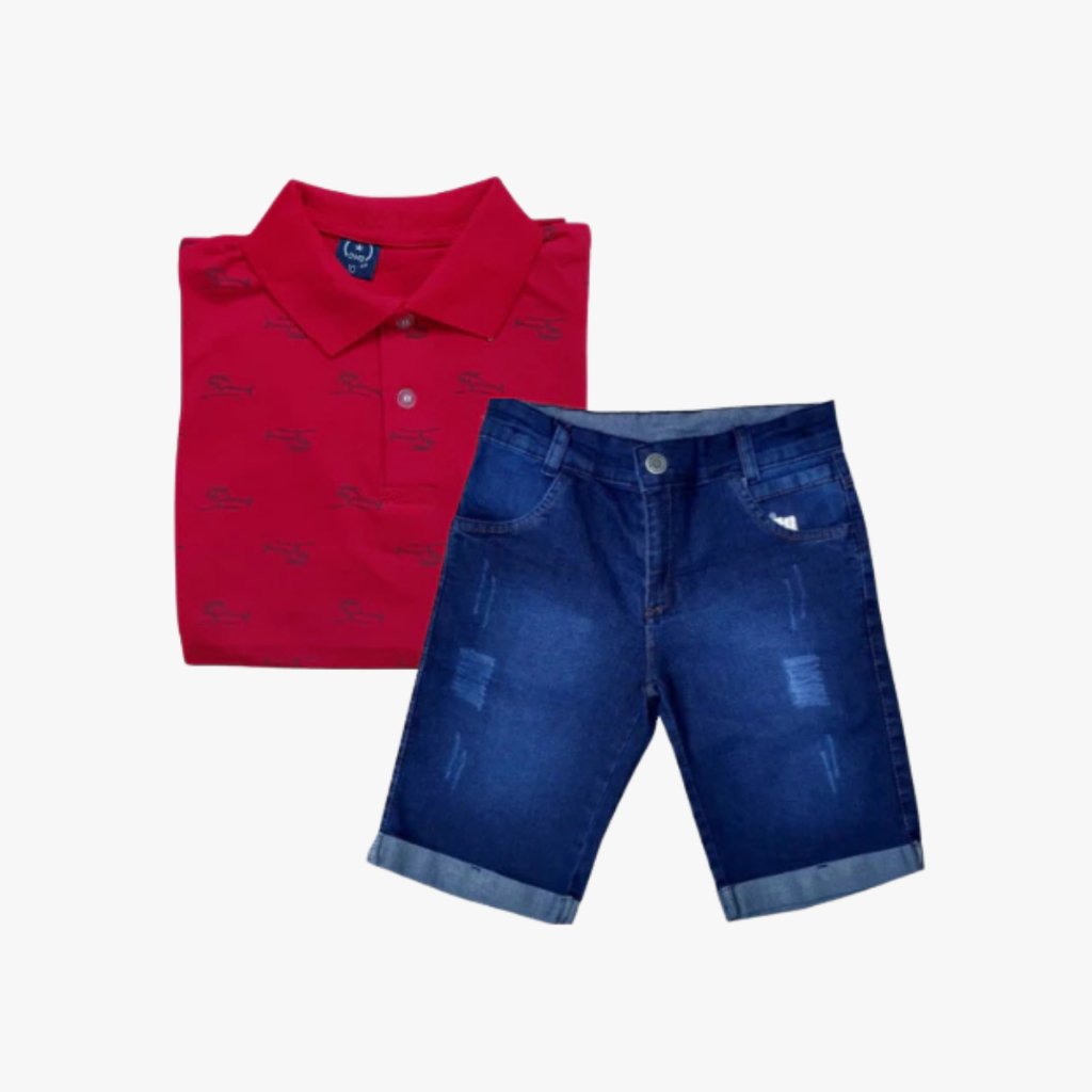 Kit Verão Infantil Menino: Polo Premium e Bermuda Jeans