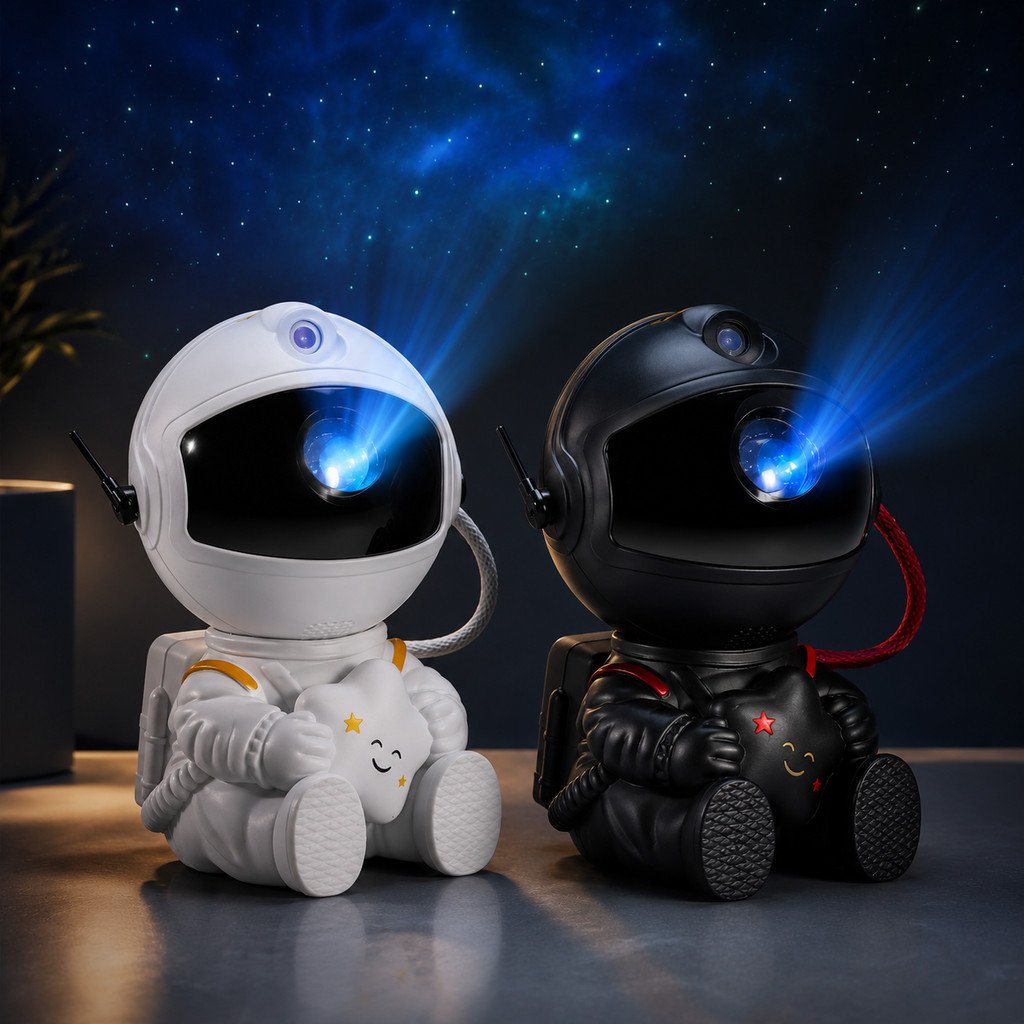 Mini Projetor Astronauta Galáxia 360° com Iluminação LED RGB