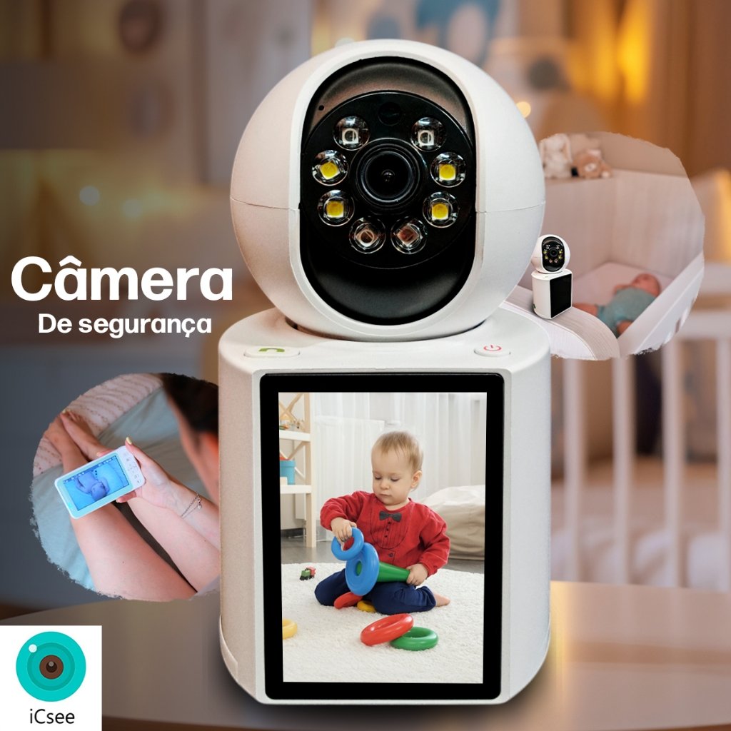 Babá Eletrônica ICSEE HD com Tela: Segurança Completa e Visão Noturna Colorida Acessível