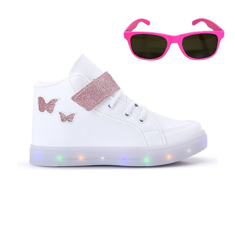 Kit Infantil Meninas: Botinha com LED e Óculos Escuro Estiloso
