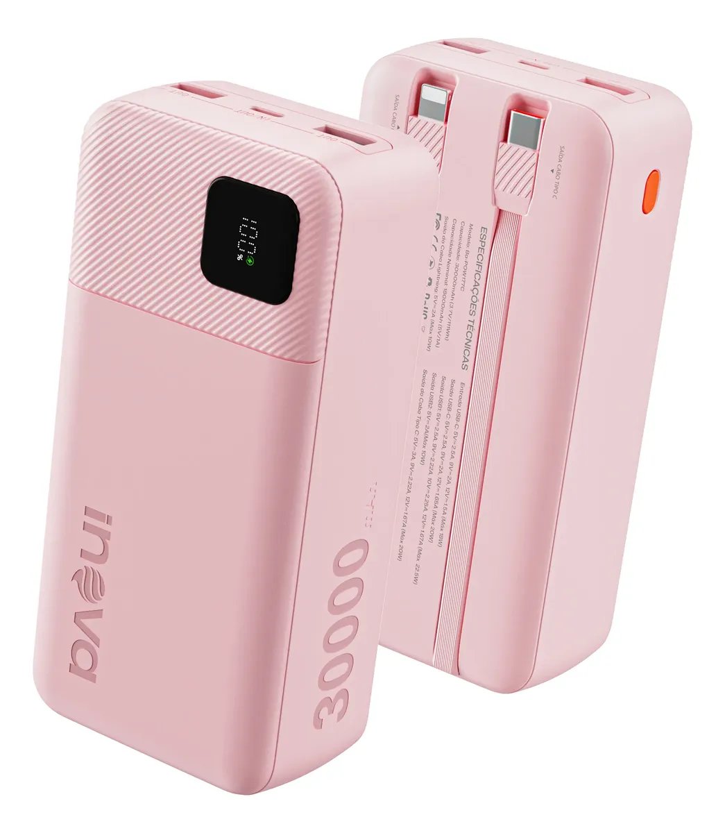 Review Técnico: Power Bank Inova 30000mAh Turbo 22.5W Rosa
