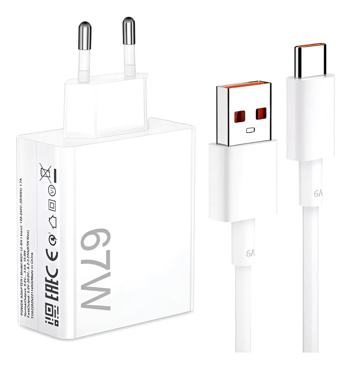 Carregador Turbo USB-C 67W com Fonte e Cabo Branco