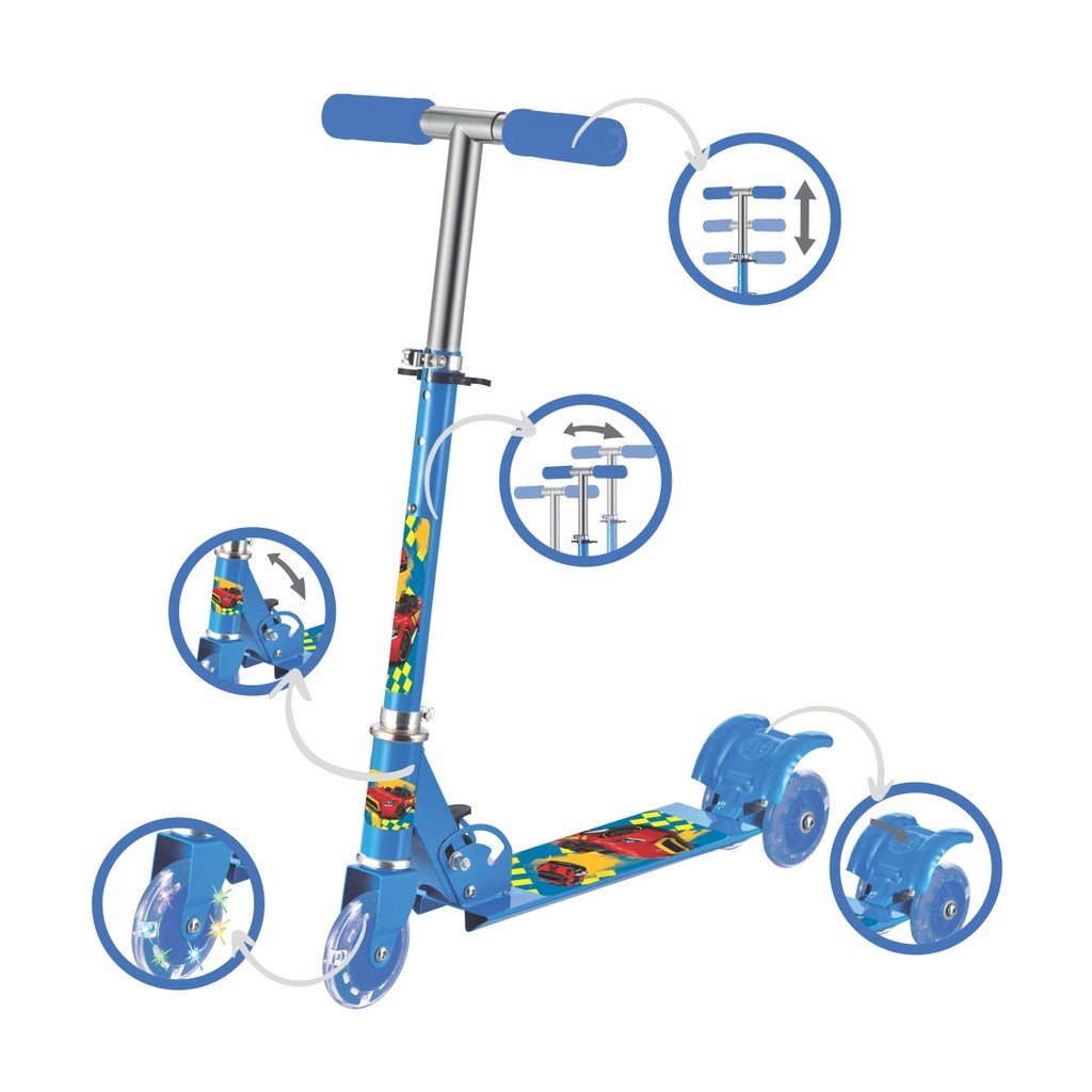 Patinete Infantil 3 Rodas LED Dobrável Azul CKS