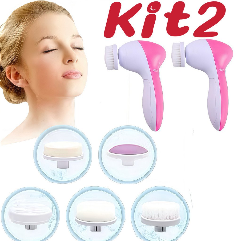 Kit 2 Escovas Elétricas Limpeza Facial 5 em 1