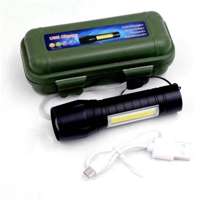 Mini Lanterna Tática Led e Zoom Recarregável USB Multi Função Brilhante Acampamento