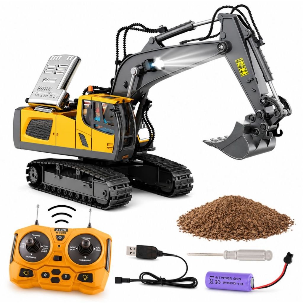 Carrinho Escavadeira Controle Remoto 2.4GHz 11 Funções LED