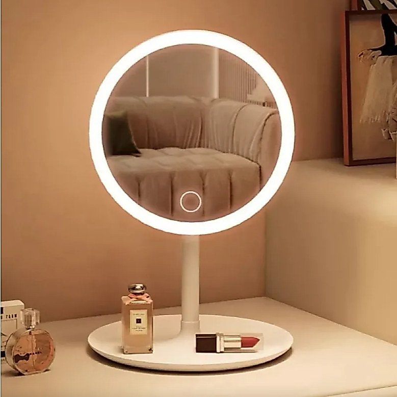 Espelho Redondo Com LED Touch Para Maquiagem 3 Cores De Luz De Mesa Articulado USB Recarregável