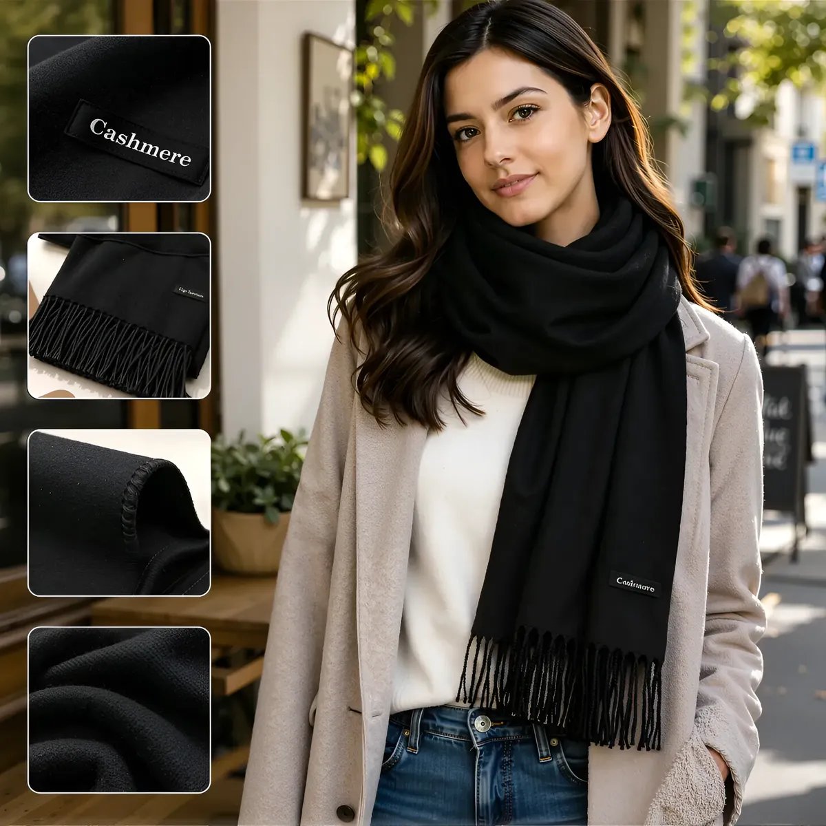 Cachecol Lenço Echarpe Pashmina Xale Feminino Preto Cores