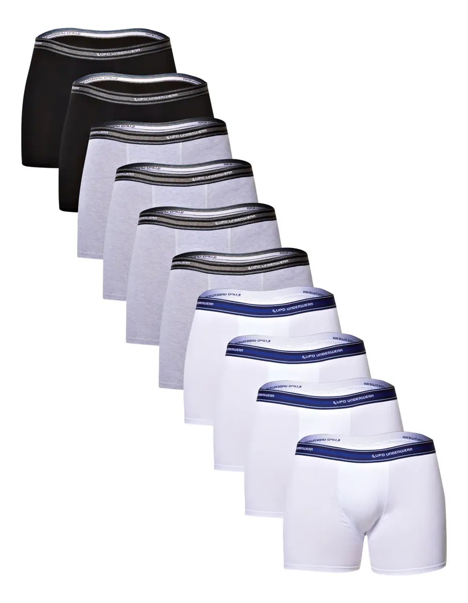 Kit 10 Cuecas Boxer Lupo Masculino Algodao Branco/cinza/preto Liso Gg