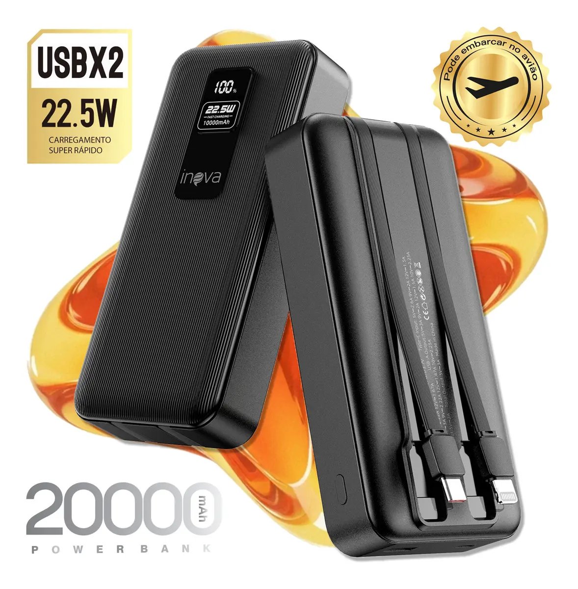 Review Técnico: Power Bank Inova 20.000mAh 22.5W Turbo com Cabos Embutidos