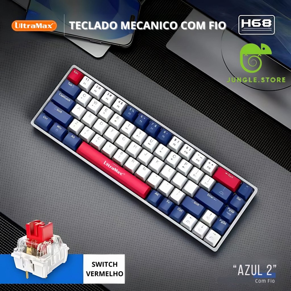 Teclado Mecânico Gamer 68 Teclas RGB Compacto