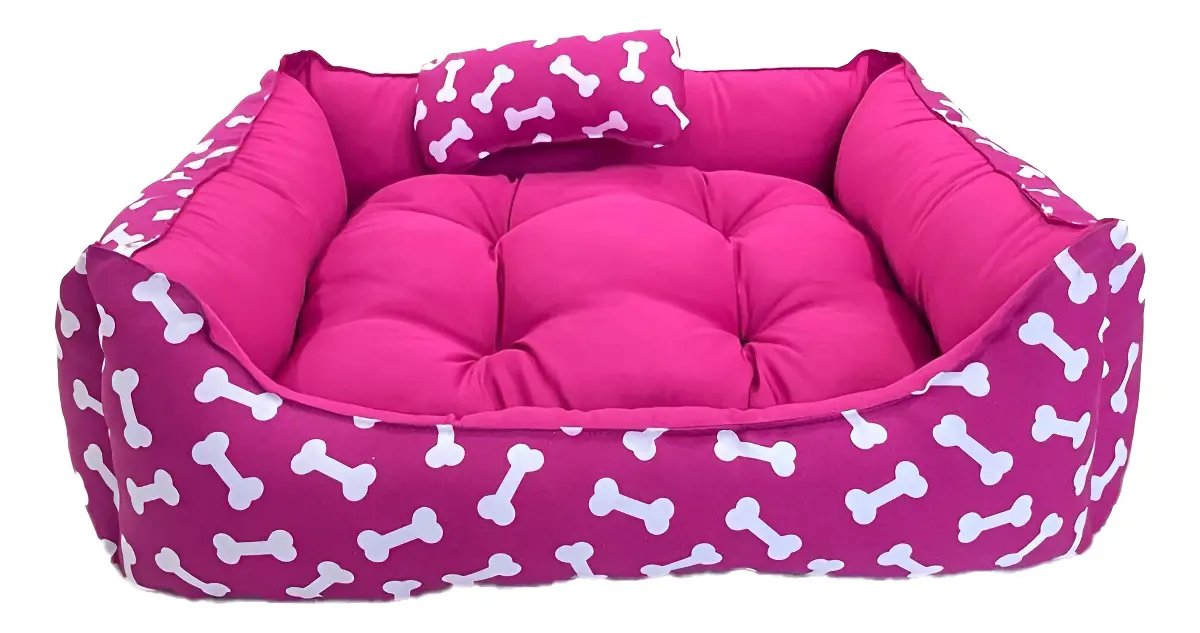Cama Pet Rosa Ossinhos Lavável 57x53cm