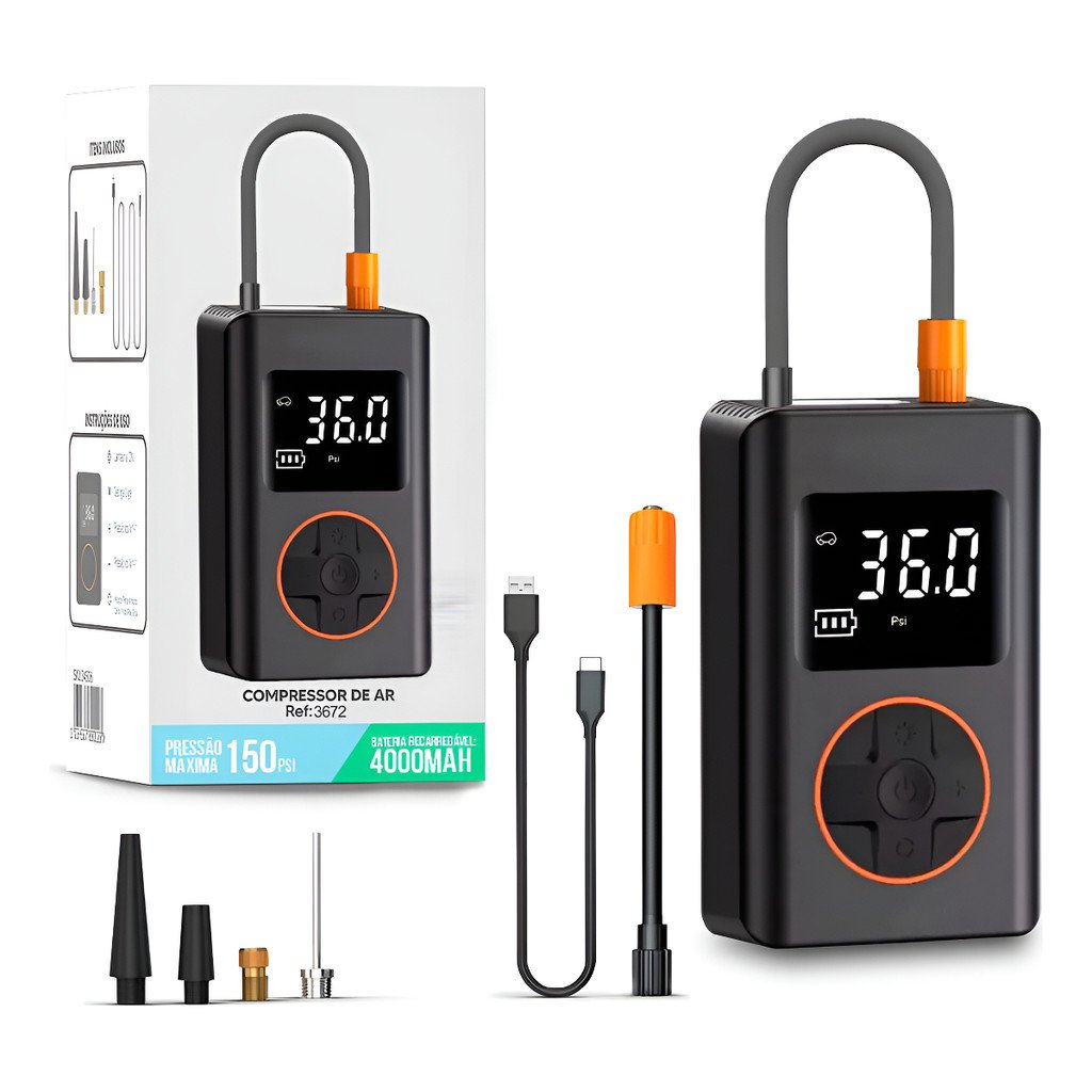 Mini Compressor de Ar Digital Portátil com Power Bank e Calibrador