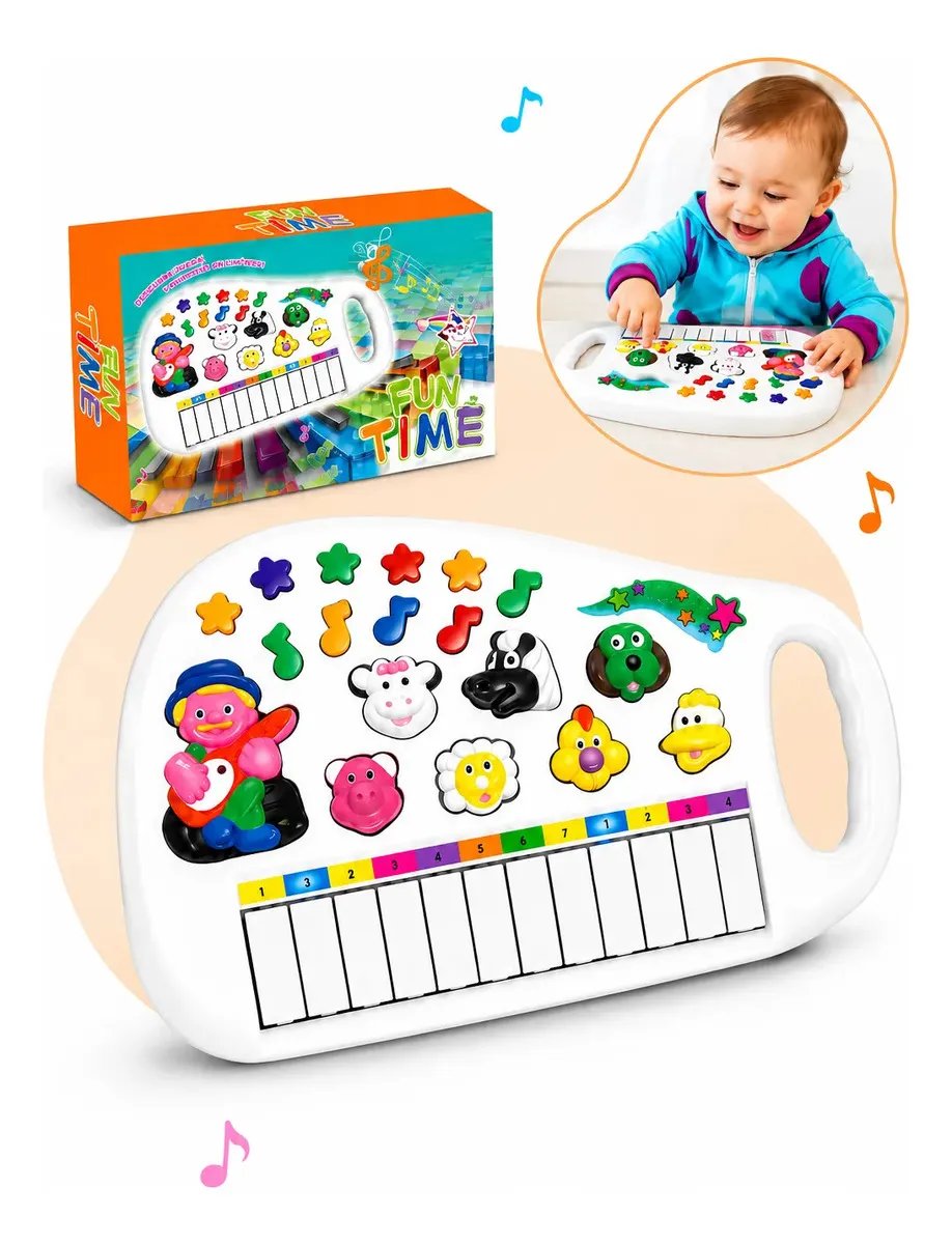 Teclado Musical Infantil Fazendinha Kizumba 12 Teclas Branco