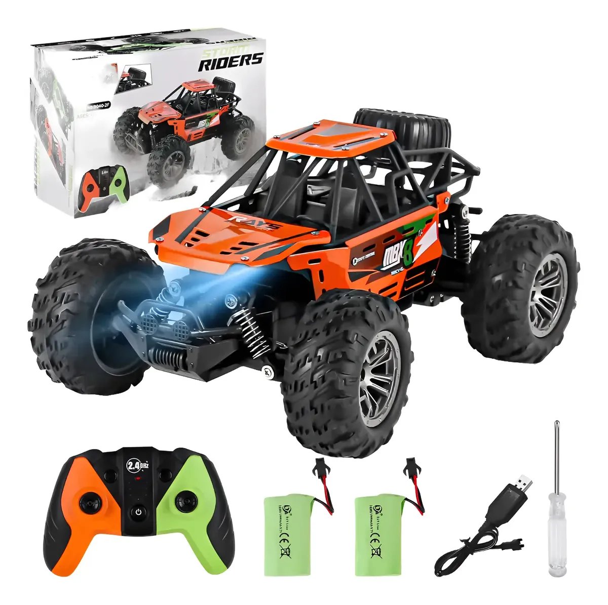 1:16 Carrinho Controle Remoto Todo-terreno Liga + 2 Baterias Laranja