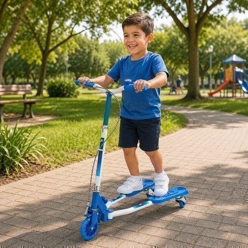 Patinete Infantil Dobrável 3 Rodas LED Azul UNIToys