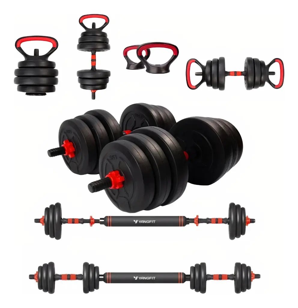 Halter Anilha Barra Kettlebell Kit Pesos Musculação 6 Em 1 - 30kg Yangfit