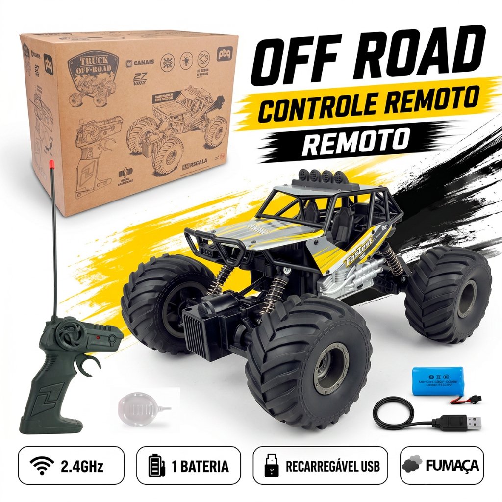 Carrinho Controle Remoto Off Road 1:14 4x4 com Fumaça e LED