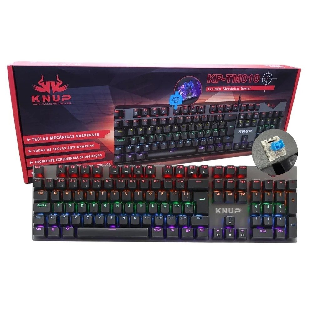 Teclado Gamer Mecânico Knup KP-TM010 Switch Blue LED Multimídia