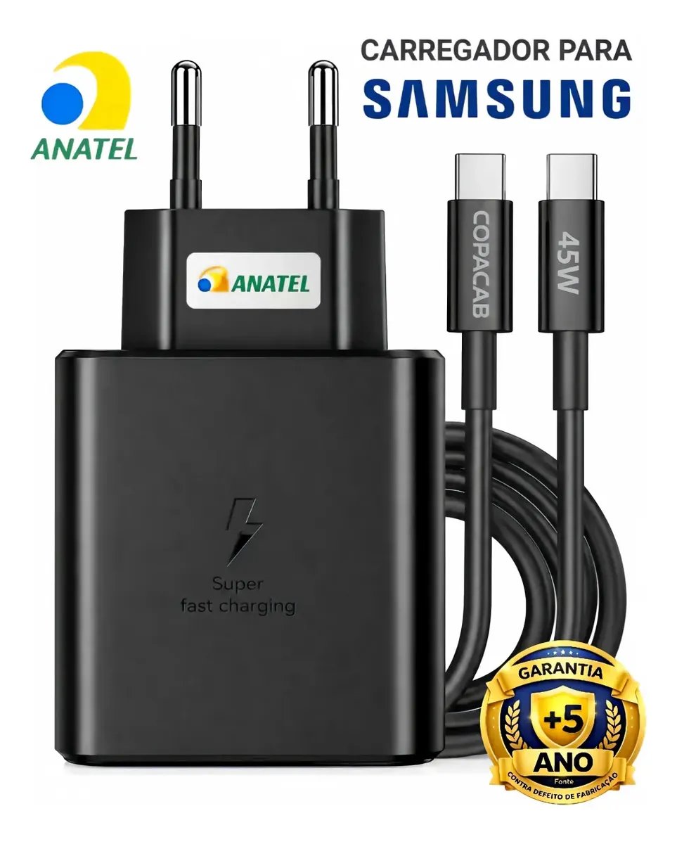Carregador Turbo 45w Usb C Para Samsung Com Cabo 1/1.5/2m Kit Carregador 45w | Usb Tipo C | 1m
