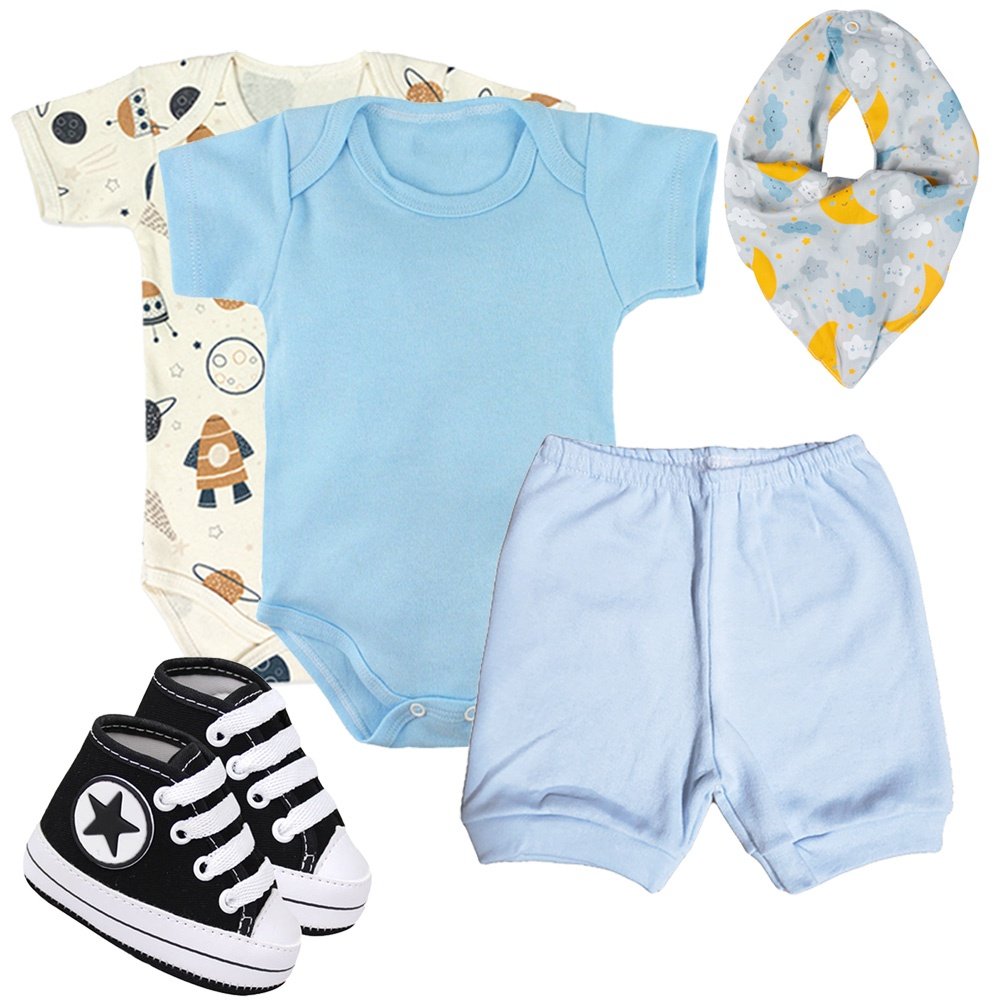 Kit Roupinhas de Bebê 5 Peças Body Short com Acessórios