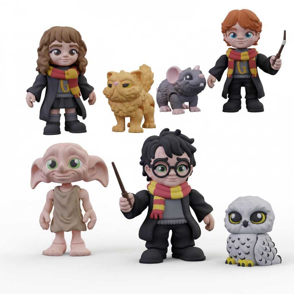 Kit Bonecos Articulados Harry Potter Chibi com Mascotes