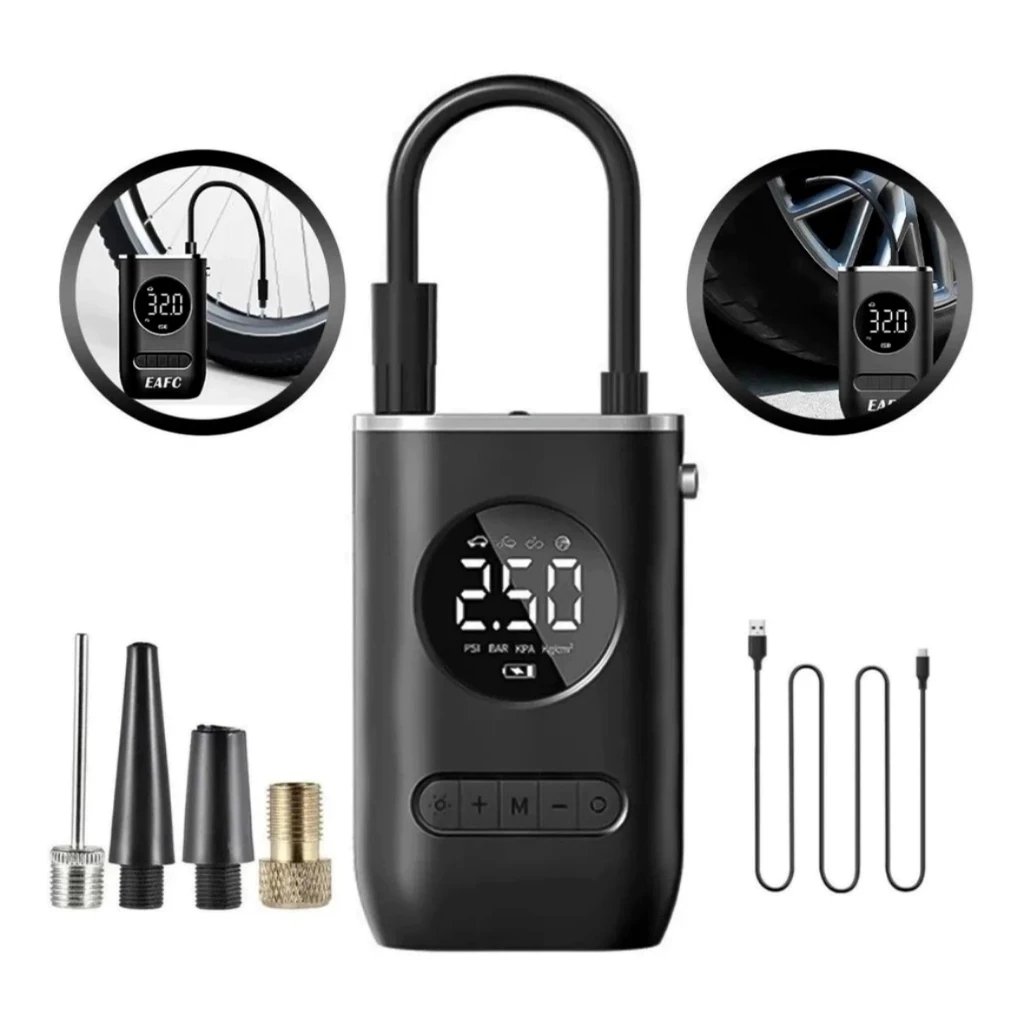 Mini Compressor de Ar Digital Portátil com Lanterna LED
