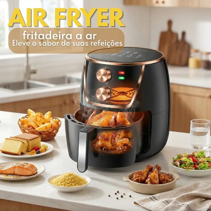 Fritadeira Elétrica 6.5L 1700W Sem Óleo Cesto Removível