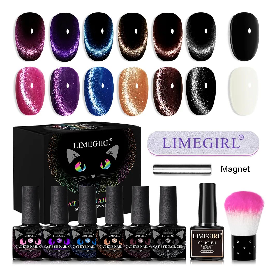 Kit Esmalte Em Gel Magnético Cat Eye Limegirl 6pcs Zh478