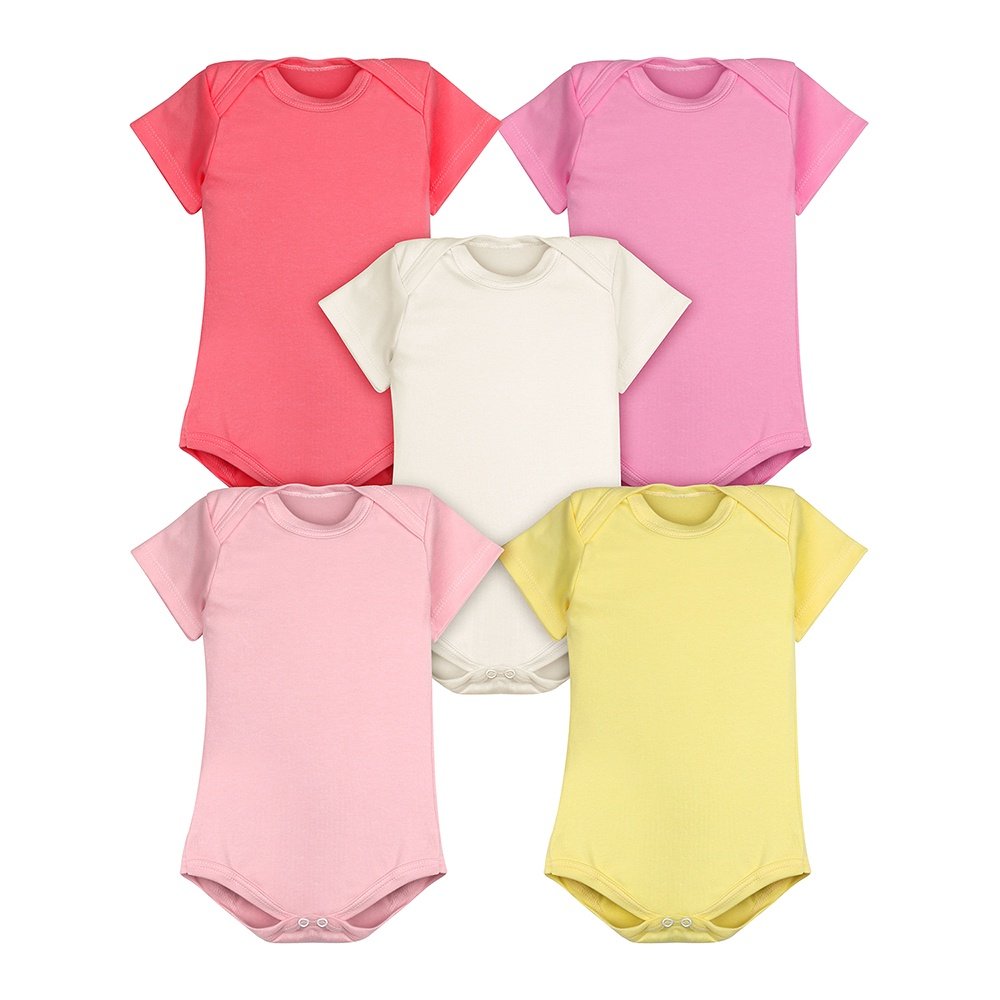 Kit 5 Bodies Bebê Manga Curta Feminino Algodão Confortável
