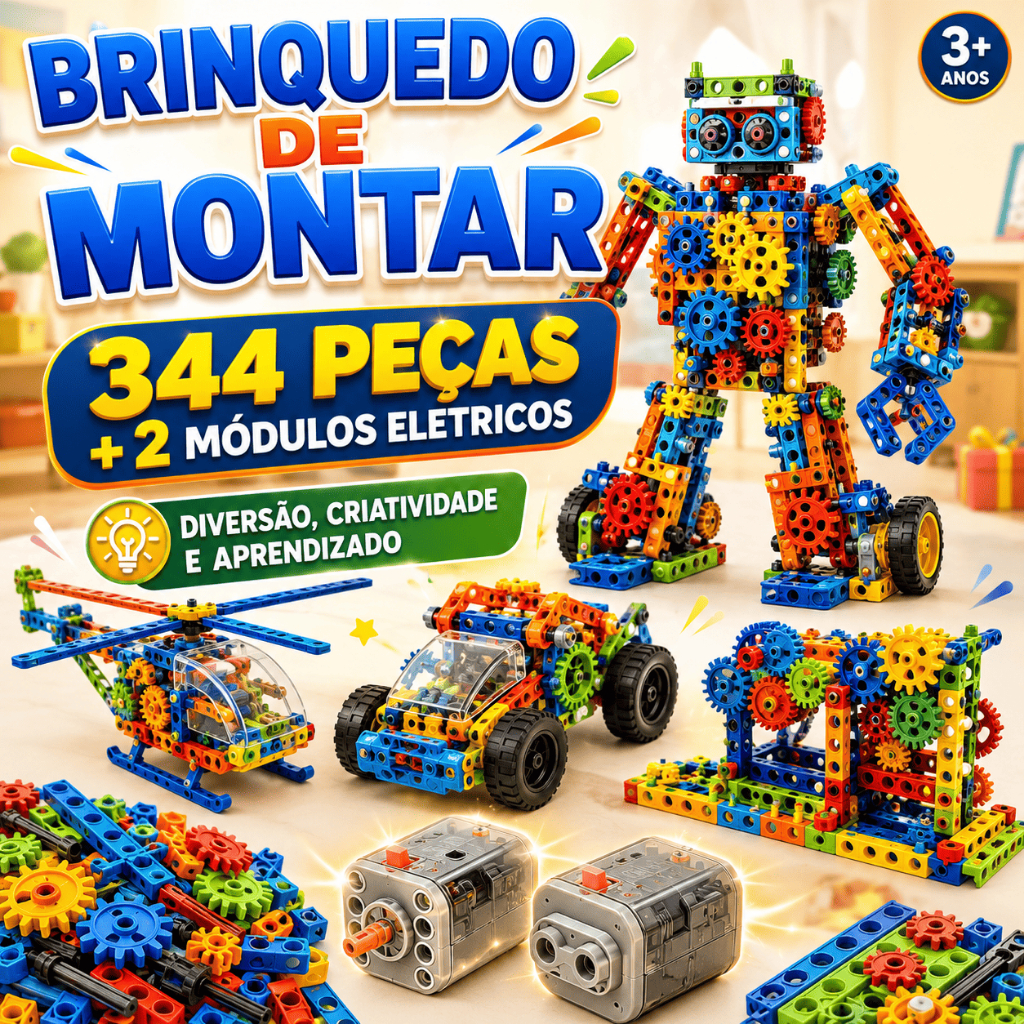Kit Brinquedo de Montar Eletrônico 344 Peças Blocos Criativos