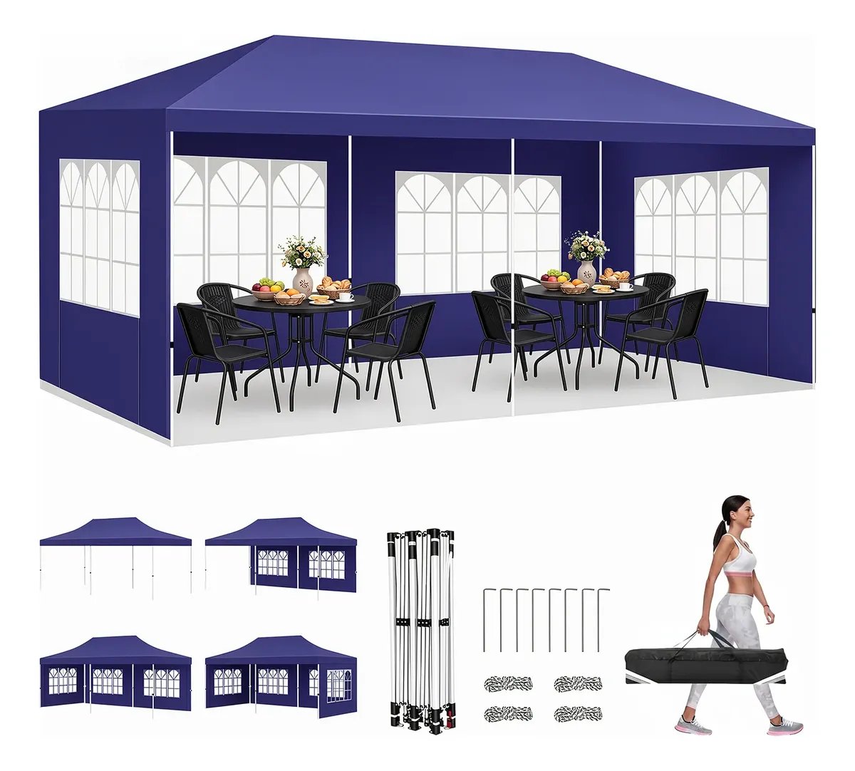Tenda Gazebo 3x6m Sanfonada Reforçada Oxford Com Proteção Uv Azul