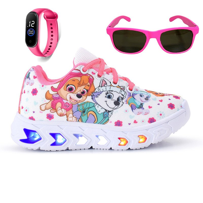 Kit Tênis Infantil LED Patrulha Canina com Acessórios