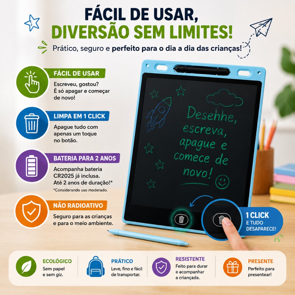 Lousa Mágica Digital Infantil 12 Polegadas LCD