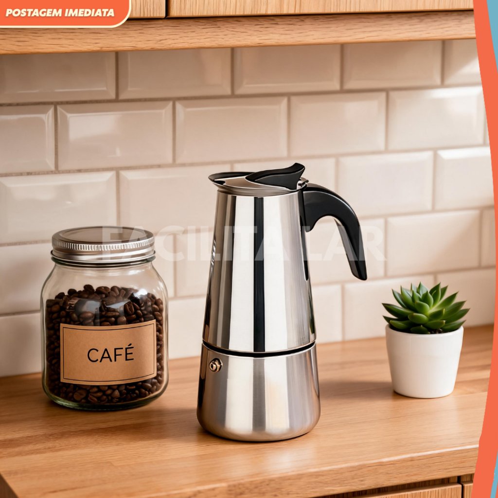 Cafeteira Italiana Inox Premium 300ml para Fogão a Gás e Elétrico