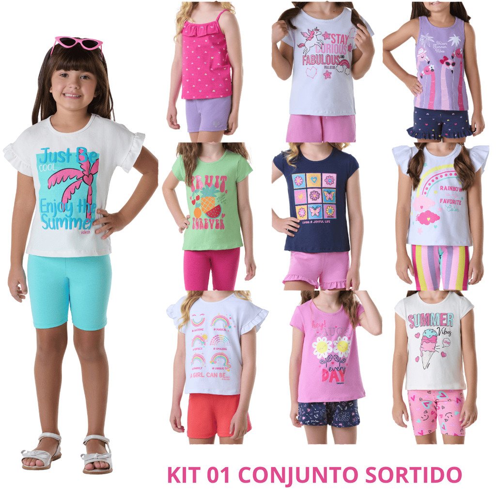 Kit 1 a 5 Conjuntos Infantis Menina Verão Tecido Premium