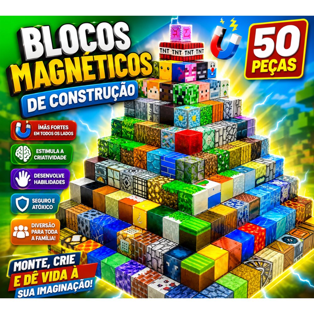 Blocos Magnéticos de Construção Infantil 50 Peças