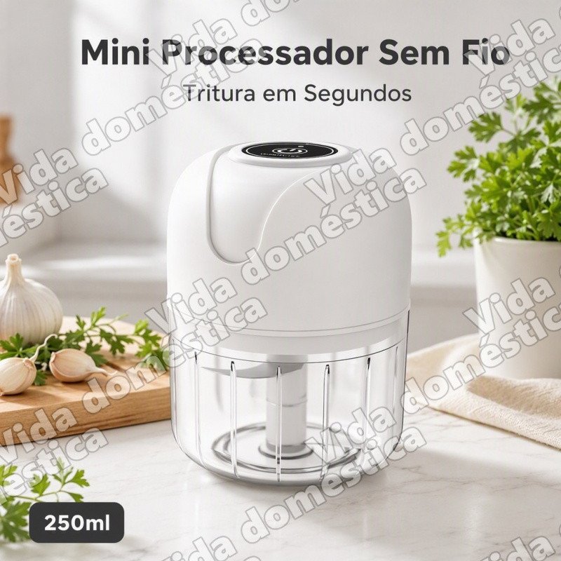 Mini Processador de Alimentos Elétrico Sem Fio 250ml