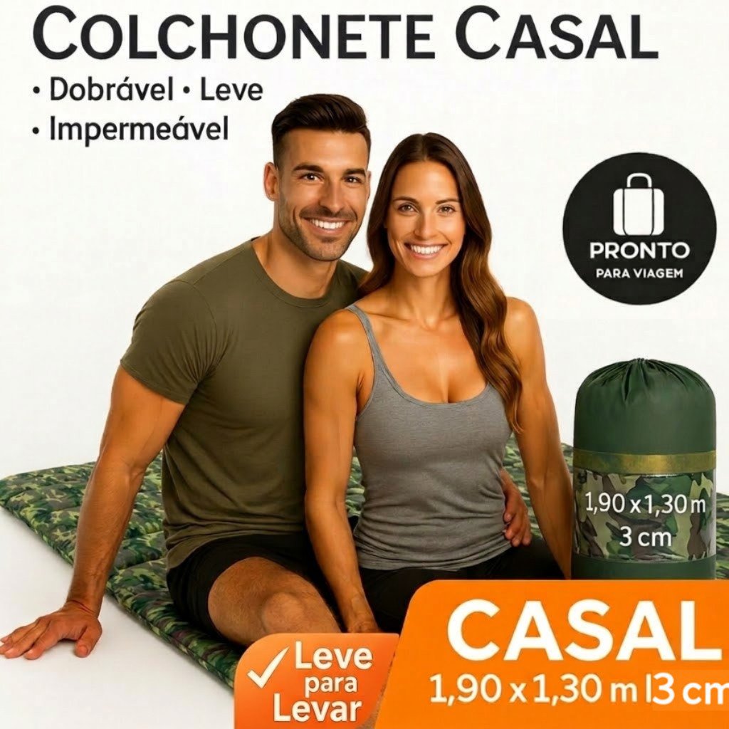 Colchonete Casal Camuflado Portátil Leve 190x130cm para Acampamento