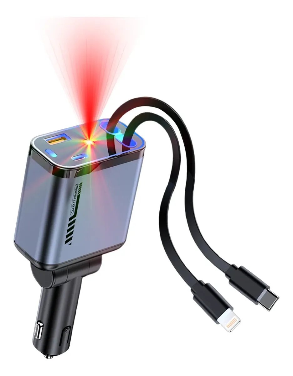 Carregador Veicular Turbo 4 em 1 Retrátil 120w Luz Estelar Cinza
