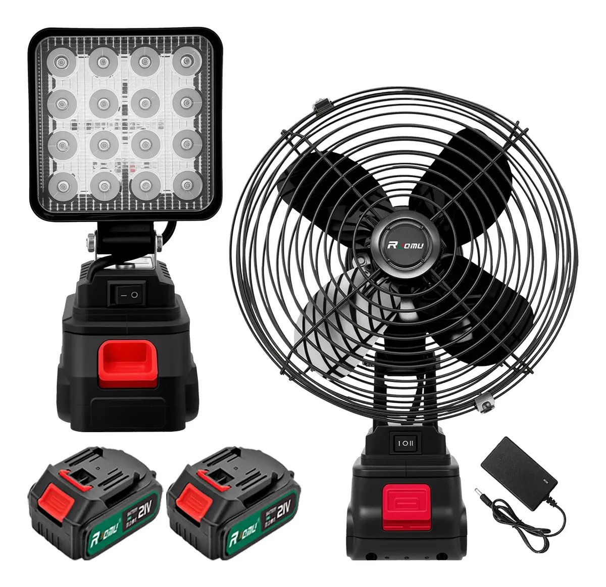 Ventilador De Mesa + Luz Led Portáteis Inclui Duas Baterias Preto